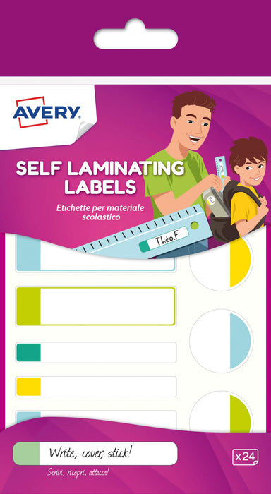 Avery Self Laminating Waterproof Labels 86x17mm Pastel Colours White (Pack 24) - APBAS24.UK