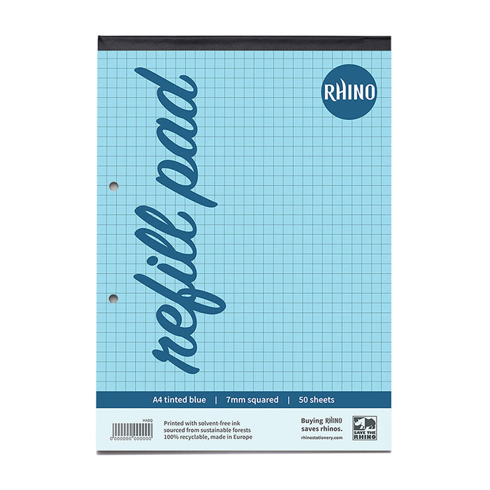 Rhino A4 Special Refill Pad 50 Leaf 7mm Squared Blue Tinted Paper (Pack of 6) - HABQ-8