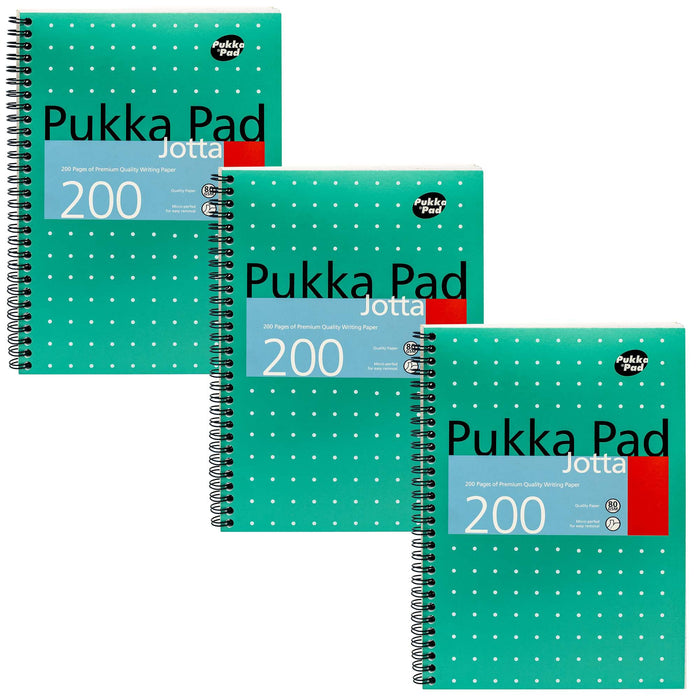 Pukka Pad Notebook Metallic Jotta B5 Ruled Spiral Bound Cardboard Hardback Green Perforated 200 Pages Pack of 3