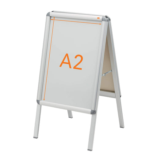 Nobo Premium Plus Freestanding Double-Sided Pavement Sign 1902207 A2 With Snap Aluminium Frame Anti-Glare Cover 475 x 890 mm Silver