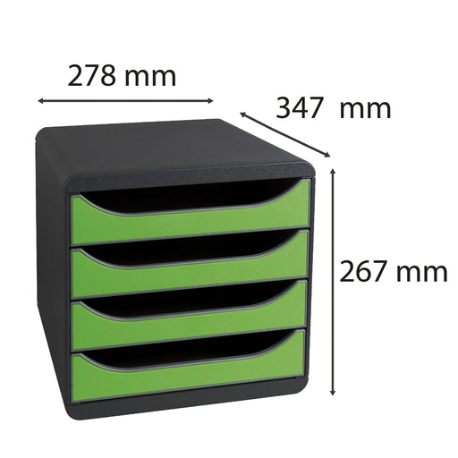 Exacompta Drawer Unit with 4 Drawers Big Box Plastic Black, Green 27.8 x 34.7 x 26.7 cm