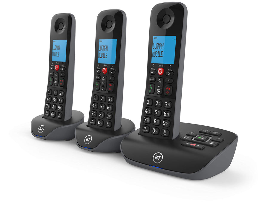 BT Essential DECT TAM Cordless Telephone 90659 Black Pack of 3