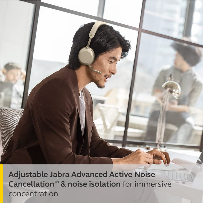 Jabra Evolve2 75 - Headset - on-ear - Bluetooth - wireless - active noise cancelling - USB-C - noise isolating - beige - Optimised for UC