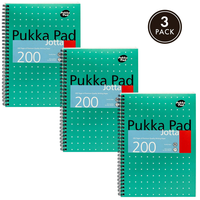 Pukka Pad Notebook Metallic Jotta B5 Ruled Spiral Bound Cardboard Hardback Green Perforated 200 Pages Pack of 3