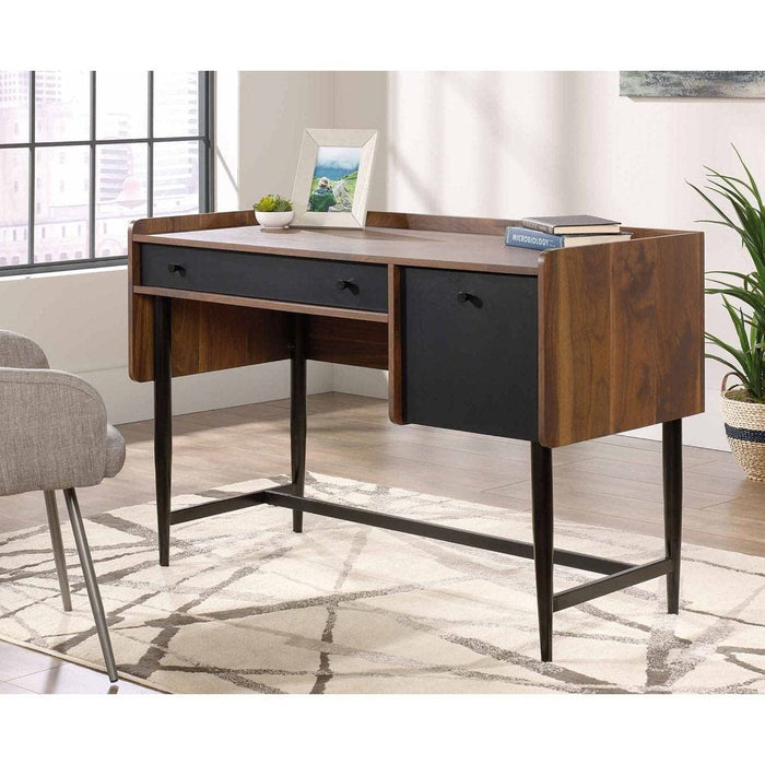 Hampstead Park Compact Home Office Desk Walnut with Black Accent Panels and Frame - 5420284