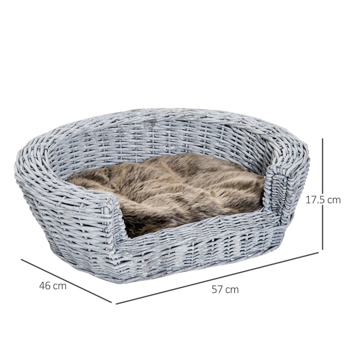 PawHut Wicker Bed Grey 460 mm x 570 mm x 175 mm