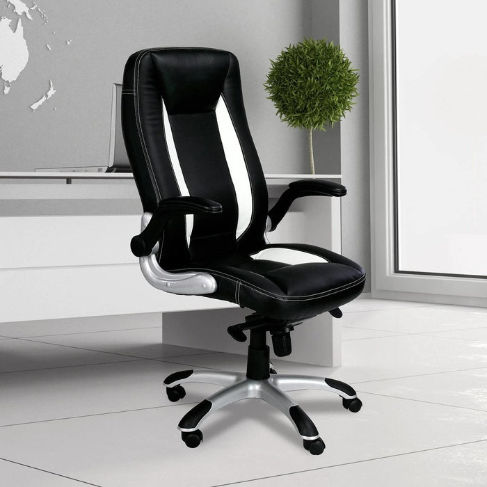 Nautilus Designs Ltd. High Back Executive Chair with Folding Arms and Satin Chrome Base - Black and White