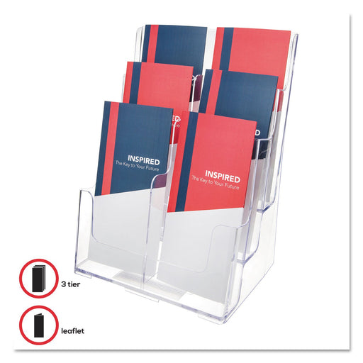 Deflecto 3 Tier 6 Pocket 1/3 A4 Portrait Slanted Free Standing or Wall Mounted Literature Display Holder Crystal Clear - 77401