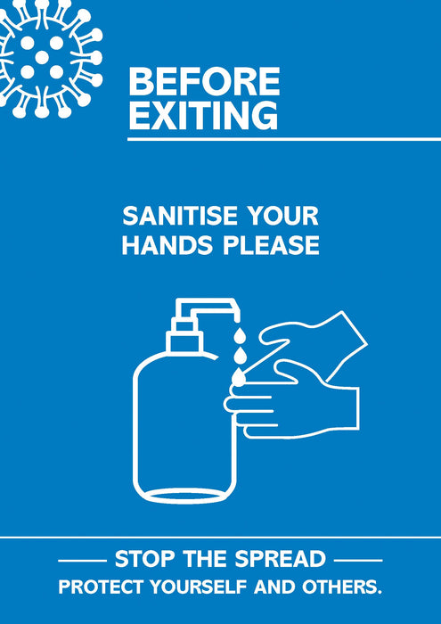 Seco Health & Safety Poster Before exiting, sanitise your hands Semi-Rigid Plastic Blue, White 42 x 59.5 cm