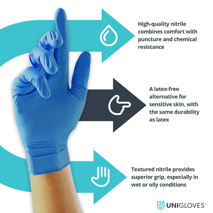 UNICARE Disposable Gloves Nitrile Non-powdered Medium (M) Blue Pack of 100