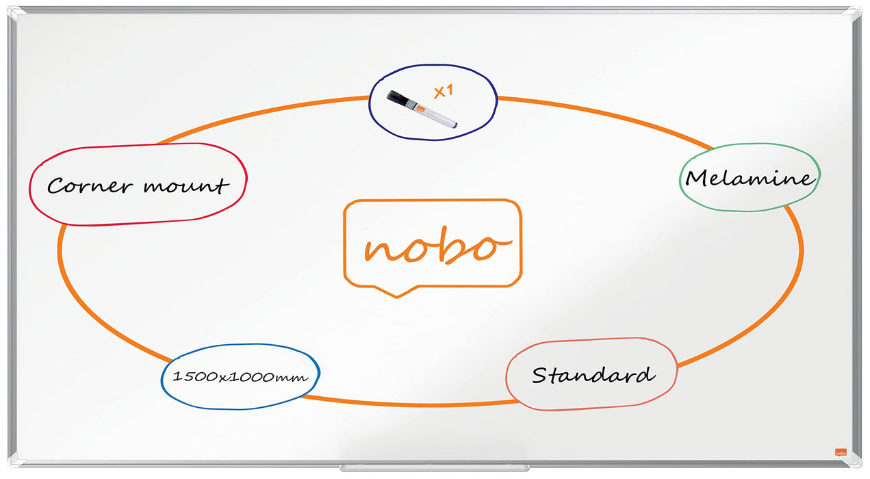 Nobo Premium Plus Whiteboard 1915170 Wall Mounted Non Magnetic Melamine 150 x 120 cm