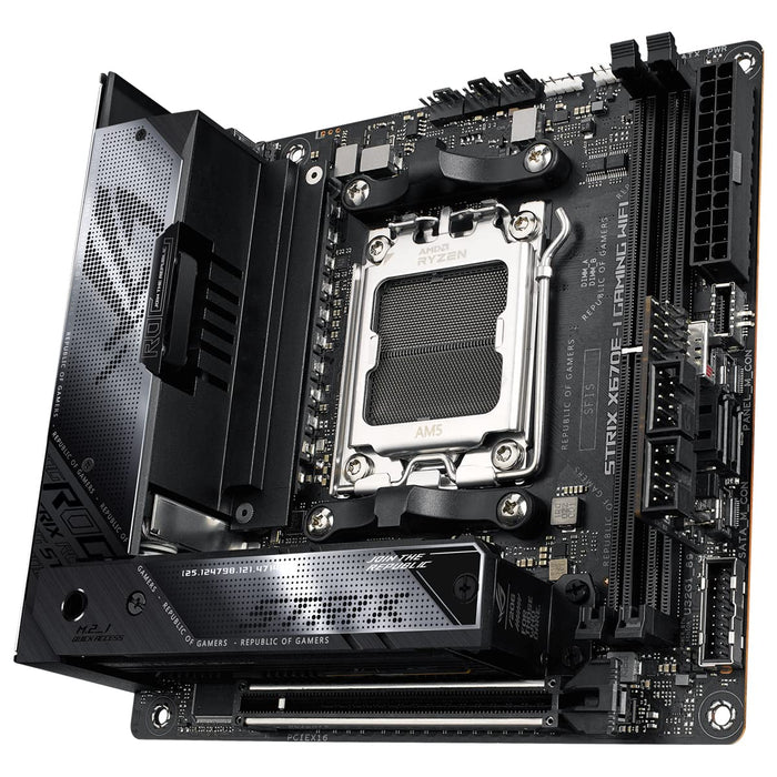 ASUS ROG Strix X670E-I Gaming WiFi - Motherboard - mini ITX - Socket AM5 - AMD X670 Chipset - USB 3.2 Gen 1, USB 3.2 Gen 2, USB4, USB-C 3.2 Gen2 - 2.5 Gigabit LAN, Bluetooth, Wi-Fi - onboard graphics (CPU required) - HD Audio