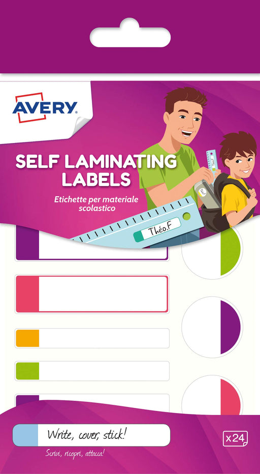 Avery Self Laminating Waterproof Labels 86x17mm Neon Colours White (Pack 24) - APFLUO24.UK