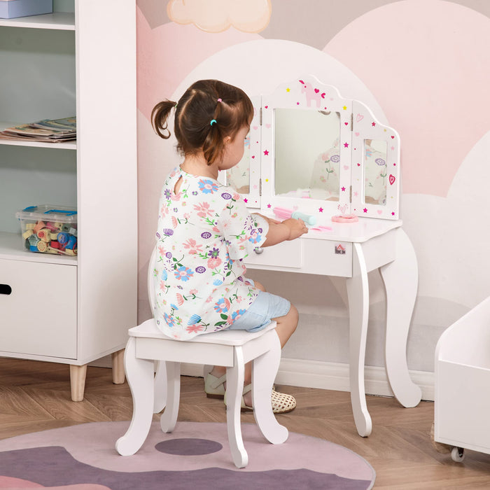 HOMCOM Kids' Dressing Table Set 311-037 MDF, Acrylic 40 (W) x 63 (D) x 85.5 (H) mm White