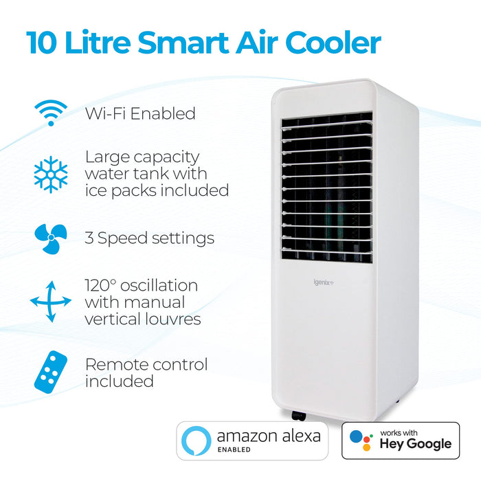 igenix Air Cooler IGFD7010WIFI White 27 x 26.4 x 77.7 cm 10 L Remote Control