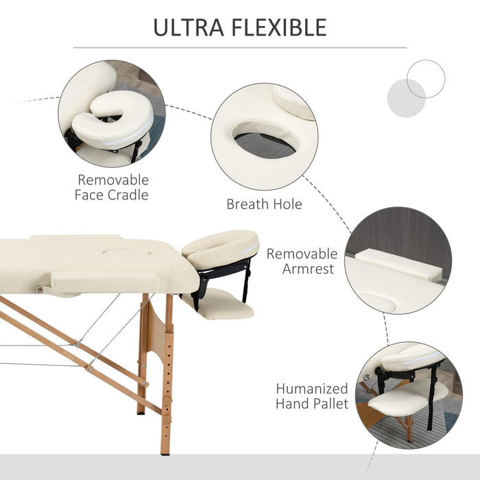 HOMCOM Portable Folding Massage Table, 2 Sections-Cream