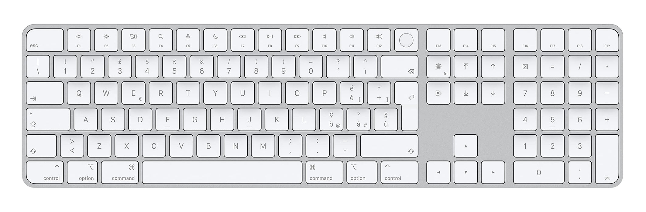 Apple Magic Keyboard with Touch ID and Numeric Keypad - Keyboard - Bluetooth, USB-C - QWERTY - Italian - for iMac (Early 2021), Mac mini (Late 2020), MacBook Air (Late 2020, Mid 2022), MacBook Pro