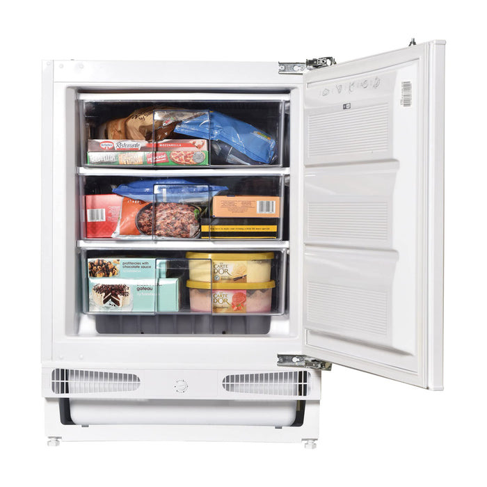 Statesman Integrated Under Counter BU60FZ4 Fridge 3 Large Storage Drawers Metal White