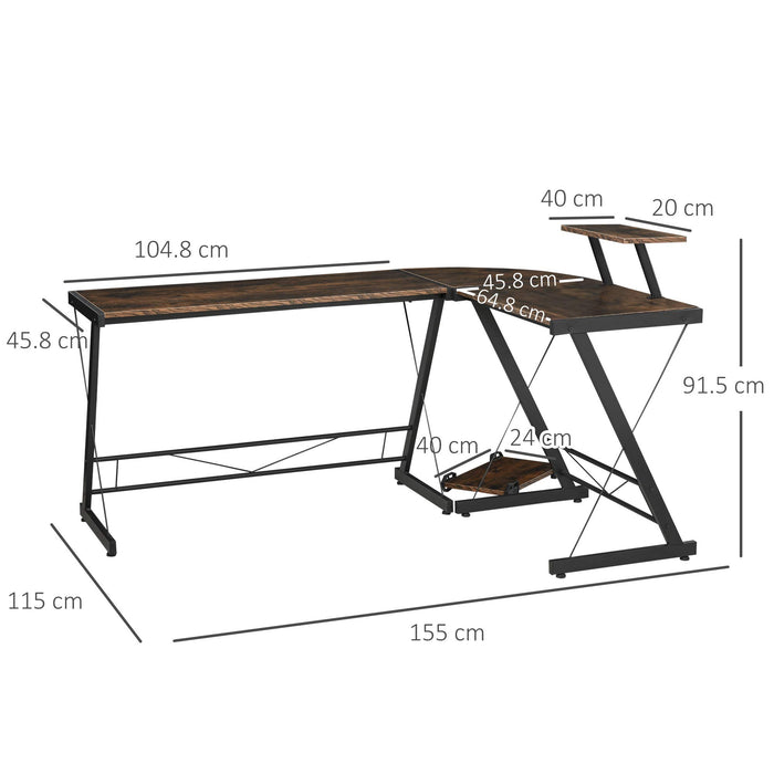 HOMCOM Desk Metal Rustic Brown 1,150 x 915 mm