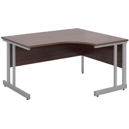 Corner Right Hand Design Ergonomic Desk with Walnut MFC Top and Silver Frame Adjustable Legs Momento 1400 x 1200 x 725 mm