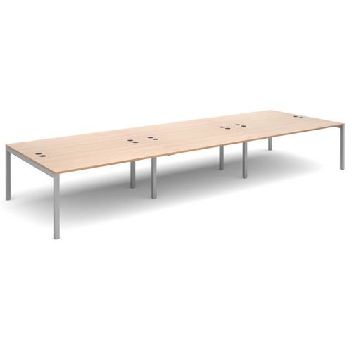 Dams International Rectangular Triple Back to Back Desk with Beech Coloured Melamine Top and Silver Frame 4 Legs Connex 4800 x 1600 x 725mm