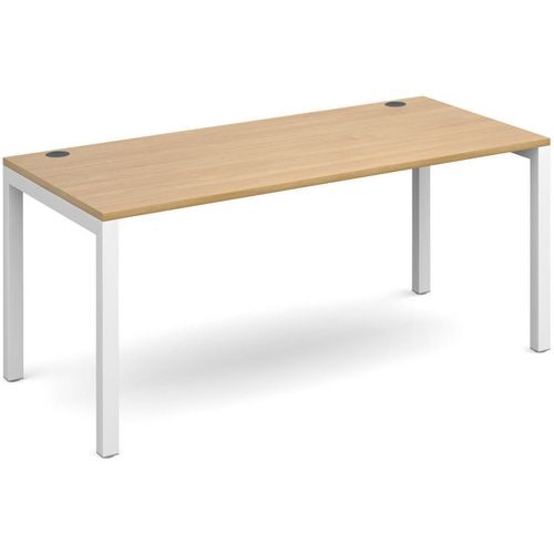 Dams International Rectangular Starter Unit Single Desk with Oak Coloured Melamine Top and White Frame 4 Legs Connex 1600 x 800 x 725mm