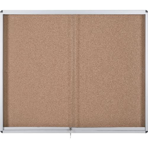 Bi-Office Exhibit Indoor Lockable Notice Board Non Magnetic 12 x A4 Wall Mounted 96.7 (W) x 92.6 (H) cm Brown