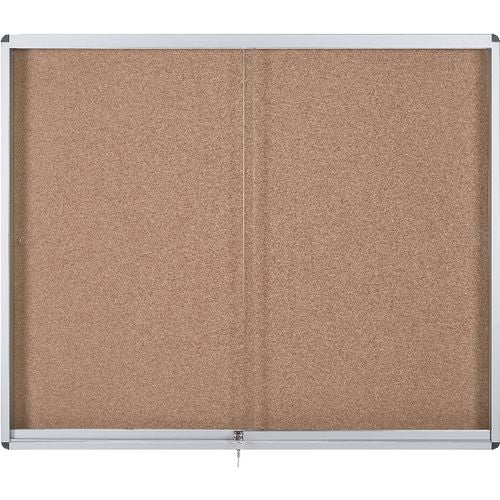 Bi-Office Exhibit Indoor Lockable Notice Board Non Magnetic 15 x A4 Wall Mounted 114.6 (W) x 96.7 (H) cm Brown