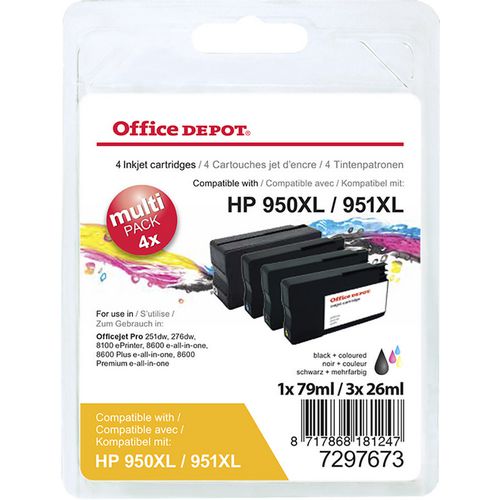 Office Depot 950XL / 951XL Compatible HP Ink Cartridge C2P43AE Black, Cyan, Magenta, Yellow Pack of 4 Multipack