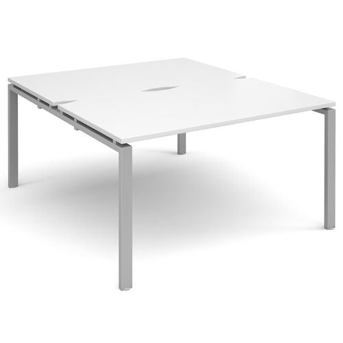 Dams International Rectangular Back to Back Desk with White Melamine Top and Silver Frame 4 Legs Adapt II 1400 x 1600 x 725 mm