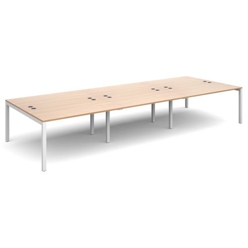 Dams International Rectangular Triple Back to Back Desk with Beech Coloured Melamine Top and White Frame 4 Legs Connex 4200 x 1600 x 725mm