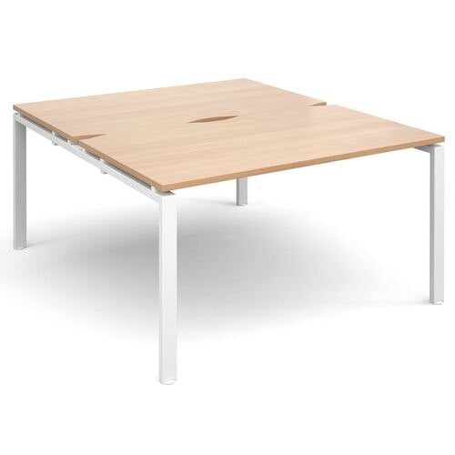 Dams International Rectangular Back to Back Desk with Beech Coloured Melamine Top and White Frame 4 Legs Adapt II 1400 x 1600 x 725mm