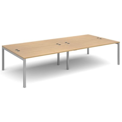 Dams International Rectangular Double Back to Back Desk with Oak Coloured Melamine Top and Silver Frame 4 Legs Connex 3200 x 1600 x 725mm