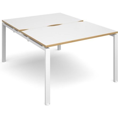 Dams International Rectangular Back to Back Desk with White Melamine Top, Oak Edging and White Frame 4 Legs Adapt II 1200 x 1600 x 725 mm