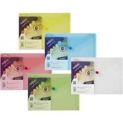 Snopake Polyfile Document Wallet A5 Press Stud PP (Polypropylene) Landscape 25 (W) x 18.5 (H) cm Assorted Pack of 5