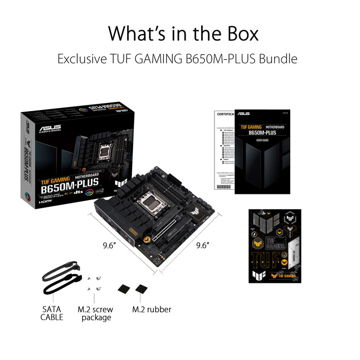 ASUS TUF Gaming B650-Plus - Motherboard - micro ATX - Socket AM5 - AMD B650 Chipset - USB 3.1 Gen 2, USB 3.2 Gen 2, USB-C 3.2 Gen 2x2, USB-C 3.2 Gen 1 - 2.5 Gigabit LAN - onboard graphics (CPU required) - HD Audio (8-channel)