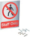 Prohibition Sign Staff Only Self Adhesive Acrylic 20 x 15 cm