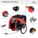 PawHut Pet Trailer Red, Black 730 mm x 1300 mm x 900 mm