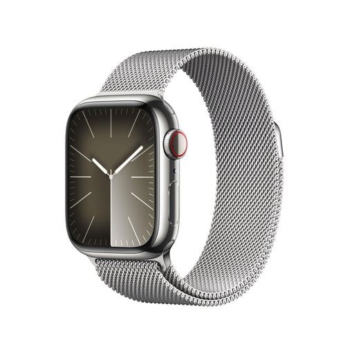 Apple Watch Series 9 (GPS + Cellular) - 41 mm - silver stainless steel - smart watch with milanese loop - 64 GB - Wi-Fi, LTE, UWB, Bluetooth - 4G - 42.3 g