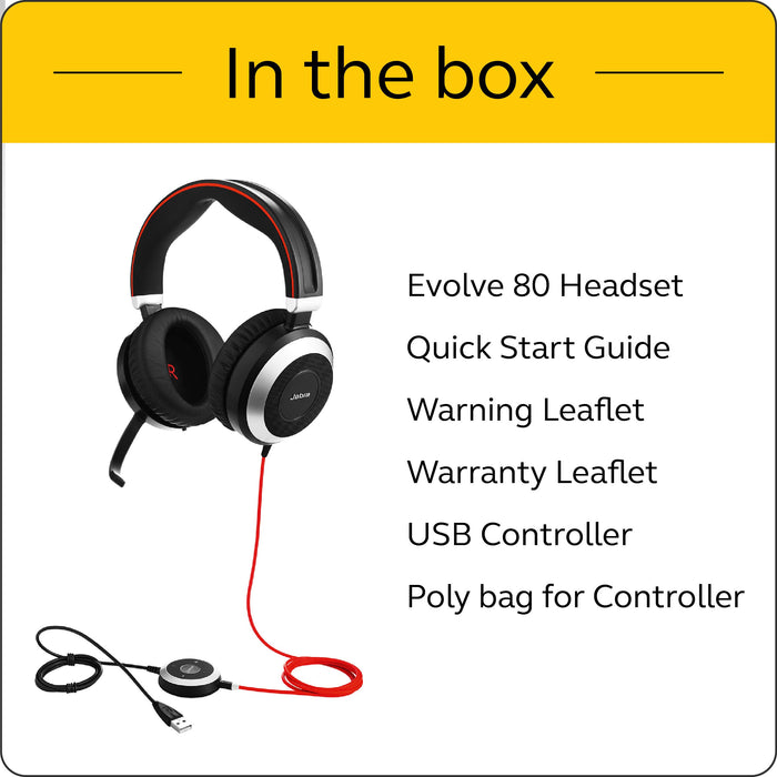 Jabra Evolve 80 UC stereo - Headset - full size - wired - active noise cancelling - 3.5 mm jack