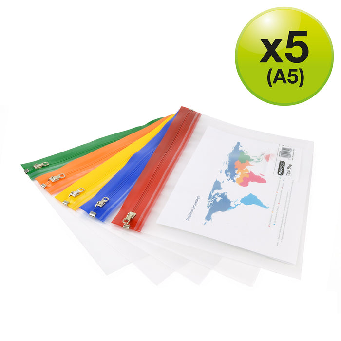 Rapesco Zip Lock Bags 1507 A5 Zip PP (Polypropylene) 34.6 (W) x 2.8 (D) x 48.2 (H) cm Assorted Pack of 5