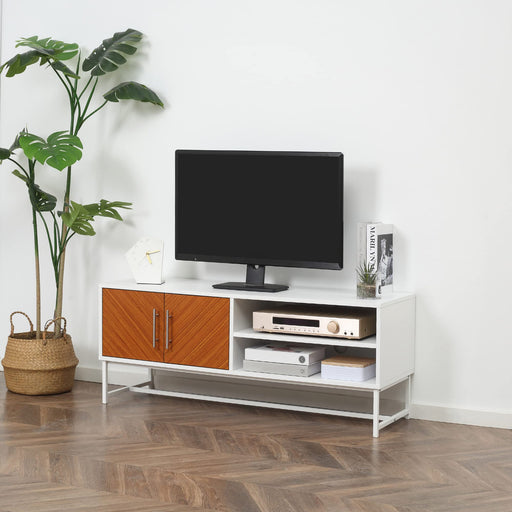 HOMCOM TV Stand Metal,Particle Board White, Brown 120 x 39 x 48 cm