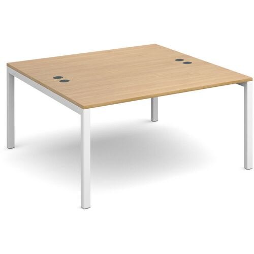 Dams International Rectangular Starter Unit Back to Back Desk with Oak Coloured Melamine Top and White Frame 4 Legs Connex 1400 x 1600 x 725mm