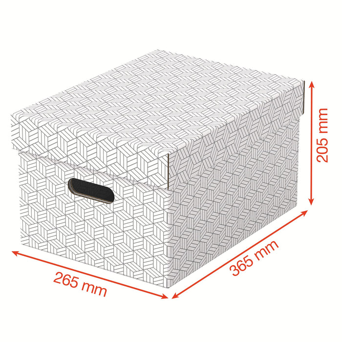 Esselte Home Storage Box 628282 Medium 100% Recycled Cardboard White 265 x 365 x 205 mm Pack of 3