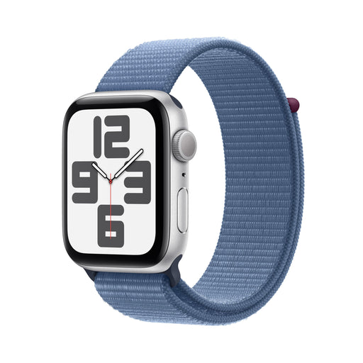 Apple Watch SE (GPS) - 2nd generation - 44 mm - silver aluminium - smart watch with sport loop - textile - winter blue - 32 GB - Wi-Fi 4, Bluetooth - 32.9 g