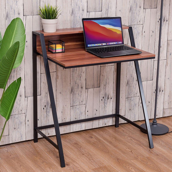 NEO Non Height Adjustable Desk Rectangular DESK-2TIER-WOOD Oak Steel and Wood Black 840 (W) x 450 (D) x 850 (H) mm