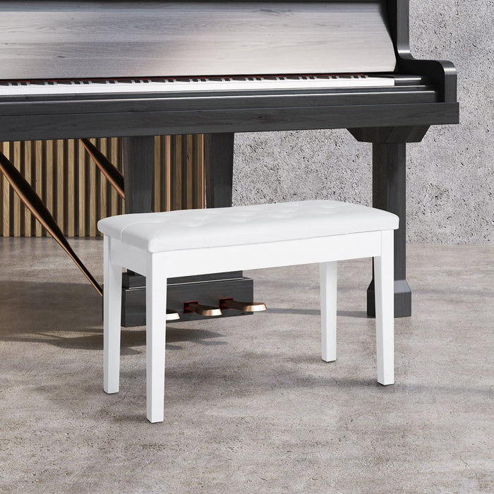 HOMCOM 1 Seat Storage Piano Bench 4 Legs Rubberwood, Composite Board, PU (Polyurethane) White