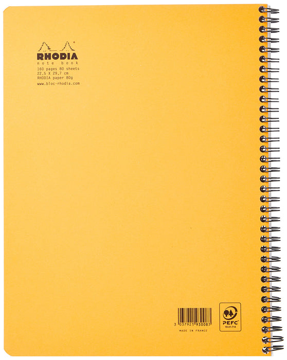 Rhodia Notebook 193008C A4+ Squared Spiral Bound Side Bound Laminated Cardboard Soft Cover Orange Perforated 160 Pages