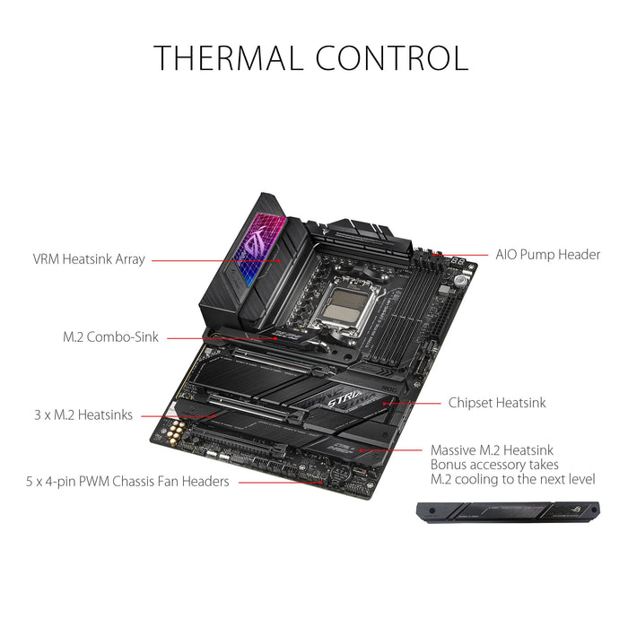 ASUS ROG Strix X670E-E Gaming WiFi - Motherboard - ATX - Socket AM5 - AMD X670 Chipset - USB 3.2 Gen 1, USB 3.2 Gen 2, USB-C 3.2 Gen2, USB-C 3.2 Gen 2x2 - 2.5 Gigabit LAN, Wi-Fi 6, Bluetooth - onboard graphics (CPU required) - HD Audio (8-channel)