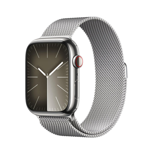 Apple Watch Series 9 (GPS + Cellular) - 45 mm - silver stainless steel - smart watch with milanese loop - 64 GB - Wi-Fi, LTE, UWB, Bluetooth - 4G - 51.5 g